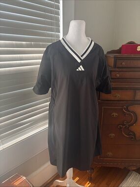 adidas Black Dress with White Trim V-Neck